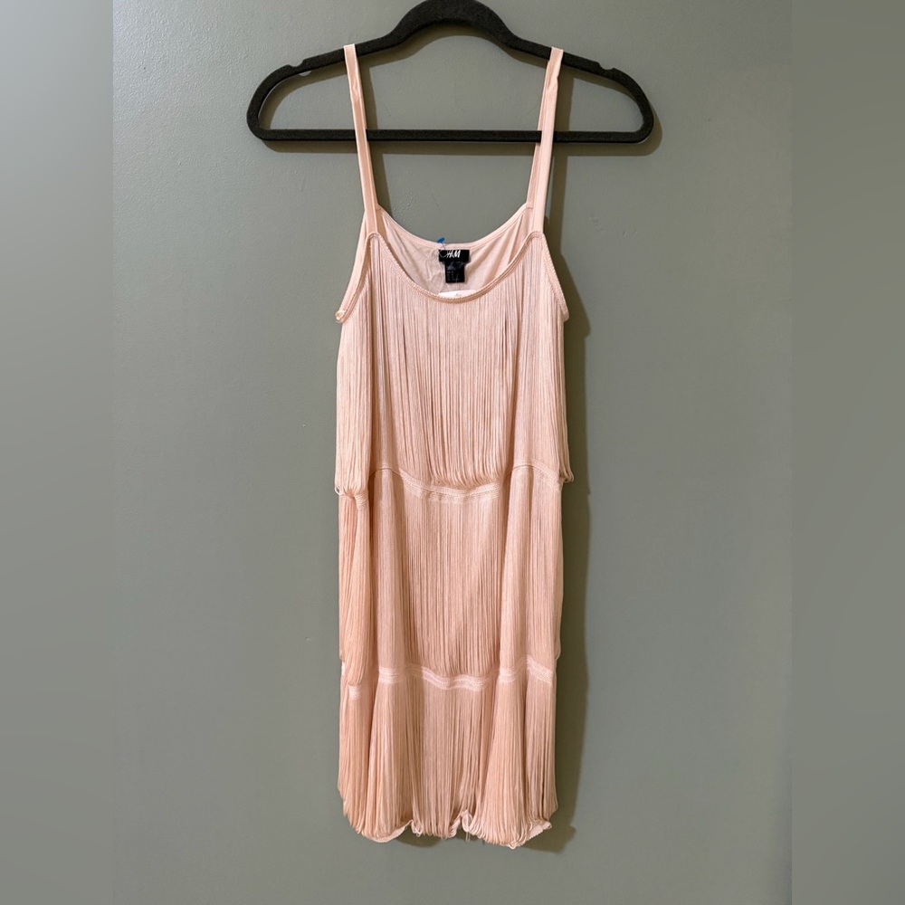 H&M women's NWT fringe shift dress in cream size medium sleeveless
